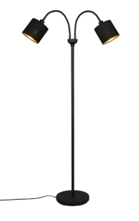 Trio Leuchten R46332079 TOMMY - Moderní dvouramenná stojací čtecí lampa s husími krky 2 x E14, 130cm výška / černo zlatá