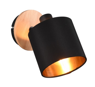 Trio Leuchten R81331030 TOMMY - Nástěnná lampička v imitaci dřeva s textilním stínidlem 1 x E14 / černo zlatá