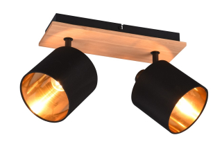 Trio Leuchten R81332030 TOMMY - Stropní svítidlo v imitaci dřeva s textilními stínidly 2 x E14 / černo zlatá