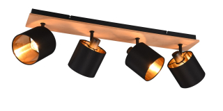 Trio Leuchten R81334030 TOMMY - Stropní svítidlo v imitaci dřeva s textilními stínidly 4 x E14 / černo zlatá