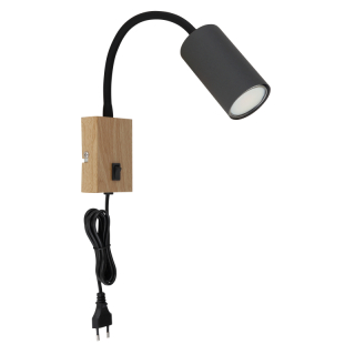 Globo 57911WG ROBBY - Nástěnná čtecí lampa v šedé barvě s imitací dřeva, kabel do zásuvky, 1 x GU10