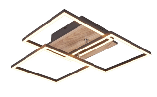 Trio Leuchten R62883135 MOBILE - Stropní LED svítidlo s dálkovým ovladačem se základnou v imitaci dřeva, LED 28W, 2700 - 6000K, 39 x 42cm, černá s imitací dřeva, 3200lm
