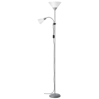 Brilliant 93008/05 SPARI - Stojací lampa ve stříbrné barvě s bodovkou na čtení, 1 x E27 + 1 x E14, 180cm