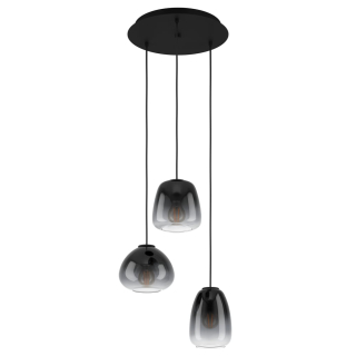 Eglo 900196 AGUILARES - Závěsný trojramenný lustr s černými kouřovými skly, 3 x E27, Ø 43cm