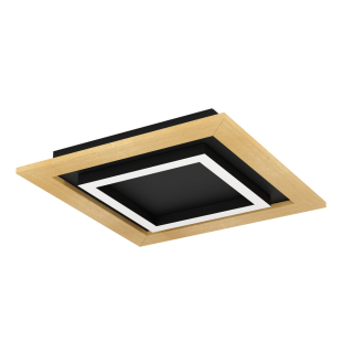 Eglo 900603 TIRRENARA - LED stropní svítidlo s ovladačem v černé barvě se dřevem, LED 21,6W, 37 x 37cm, 2700 - 6500K