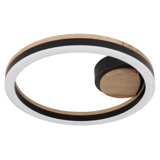 Globo 67298D BEATRIX - Stropní LED svítidlo v černé barvě s MDF dřevem, LED 12W, 3000K, Ø 30cm