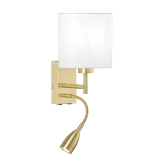 Fischer Honsel 30312 DREAMER - Nástěnná mosazná lampička s textilním stínidlem a čtecí bodovkou, 1 x E27 + LED 4W, 2700K, 2x vypínač