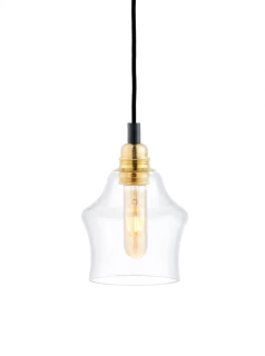 Kaspa 10872105 LONGIS GOLD - Závěsné svítidlo s čirým sklem a zlatou paticí, černý textilní kabel, 1 x E27, Ø 12cm