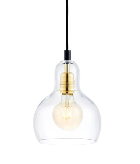 Kaspa 10871105 LONGIS GOLD - Závěsné svítidlo s čirým sklem a zlatou paticí, černý textilní kabel, 1 x E27, Ø 18,5cm