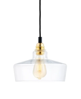 Kaspa 10873105 LONGIS GOLD - Závěsné svítidlo s čirým sklem a zlatou paticí, černý textilní kabel, 1 x E27, Ø 25cm