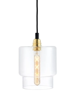 Kaspa 10874105 LONGIS GOLD - Závěsné svítidlo s čirým sklem a zlatou paticí, černý textilní kabel, 1 x E27, Ø 14cm