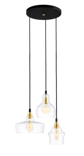 Kaspa 10877305 LONGIS - Trojramenné závěsné svítidlo, čiré sklo, zlaté patice, 3 x E27, Ø 40cm