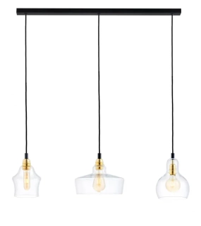 Kaspa 10875305 LONGIS GOLD - Trojramenné závěsné svítidlo, čiré sklo, černá, 3 x E27