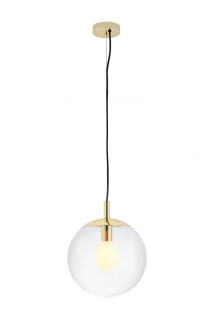 Kaspa 10736109 ALUR S - Závěsné svítidlo s kulatým transparentním stínidlem, zlaté prvky, 1 x E27, Ø 25cm