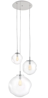 Kaspa 10414309 AVIA - Trojramenné závěsné svítidlo, průhledná nepravidelná skla, lesklý chrom, 3 x E27