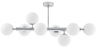 Kaspa 10755803 CUMULUS 3 - Stropní svítidlo na tyči v lesklém chromu, bílá skla, 8 x E14, šířka 85cm