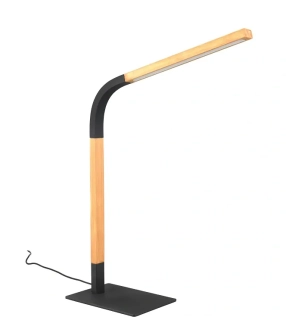 Trio Leuchten 545210132 NORRIS - Stolní stmívatelná lampička v černé barvě se dřevem, LED 7W, 950lm, 3000K