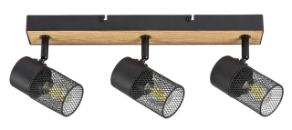 Rabalux 71153 METTA - Stropní bodové svítidlo v černé barvě se dřevěným prvkem, 3 x E14, šířka 41cm