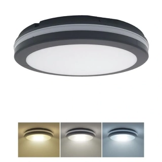 Solight WO820 - LED černé koupelnové stropní svítidlo s přepínači na výkon a barvu světla, LED max 26W,  3000K, 4000K, 6500K Ø 30cm, IP65