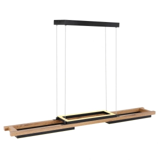 Globo 67266H ILLA - Moderní LED závěsný lustr v černé barvě s MDF dřevem, LED 30W, 3000K , 100 x 14cm