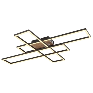 Globo 67208-40 DAKARI - Moderní LED stropní lustr v černé barvě s MDF dřevem, LED 40W, 3000K , max 80 x 60cm