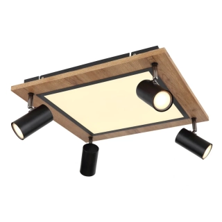 Globo 67306D2 ULLA - LED stropní svítidlo v černé barvě s MDF dřevem a natáčecími bodovkami, LED 24W + 4 x GU10, 3000K, 45 x 45cm