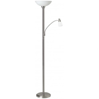 Brilliant G93004/13 LUCY - Stojací stříbrná lampa se dvěma vypínači na svítidle, LED E27 + E14, 180cm