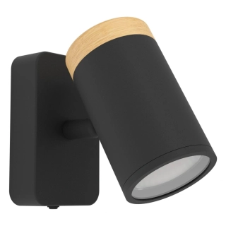 Eglo 300001 CONSUMA - Elegantní koupelnové černé bodové svítidlo se dřevěným prvkem, 1 x GU10, IP44