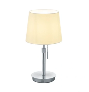 Trio Leuchten 509100107 LYON - Stolní moderní lampa v matném niklu s tahovým vypínačem a bílým textilním stínidlem, 56cm