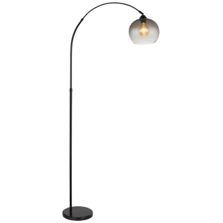 Globo 58227BS NEWCASTLE - Velká černá stojací lampa nejen do obýváku s kouřovým sklem, 1 x E27, 141 - 196cm