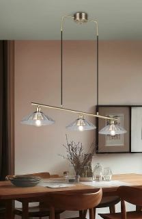 Trio Leuchten R36523004 ELUNA - Závěsný vintage lustr nad jídelní stůl ve staromosazi, 3 x E27, 100cm