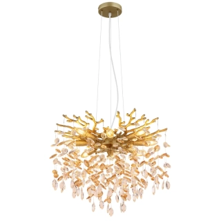 Globo 64138H1G QUEENA - Závěsný zlatý lustr se skleněnými kříšťálovými ověsky, 8 x E14, 60cm