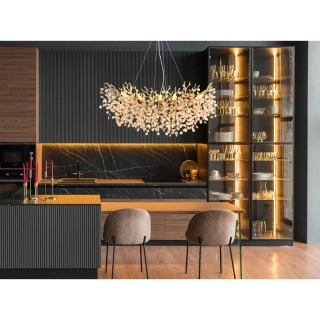 Globo 64138H3G QUEENA - Závěsný zlatý lustr se skleněnými kříšťálovými ověsky, 10 x E14, 100 x 45cm