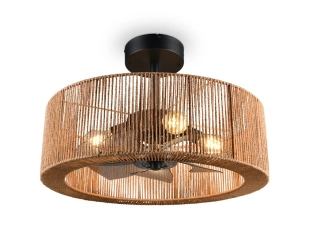 Trio Leuchten R66905036 SMILLUM - Stropní ventilátor se stínidlem z konopí a dálkovým ovladačem, 4 x E27, Ø 61cm