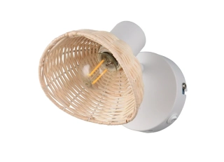 Trio Leuchten R86781731 CALVI - Nástěnná bílá lampička s ratanovým stínidlem, 1 x E14
