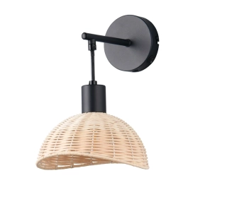 Trio Leuchten R26781732 CALVI - Nástěnná černá lampička s ratanovým stínidlem, 1 x E14