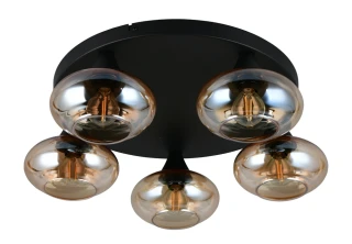 Trio Leuchten R66645013 DIVINA - Stropní černý lustr s jantarovými skleněnými stínidly, 5 x E14, Ø 49cm
