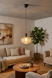 Trio Leuchten R36771013 ELVEZIA - Závěsný lustr se skleněným jantarovým stínidlem, 1 x E27